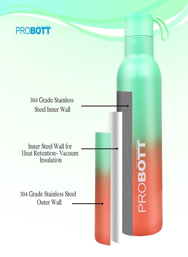Probott Dream 500ml Stainless Steel Hot and Cold Water Bottle, Vacuum Insulated Flask Bottles, Dual Color Light Green & Orange | Easy to Carry for Travel, Camping, Gym, Sports, Office | Leak Proof - Image 2